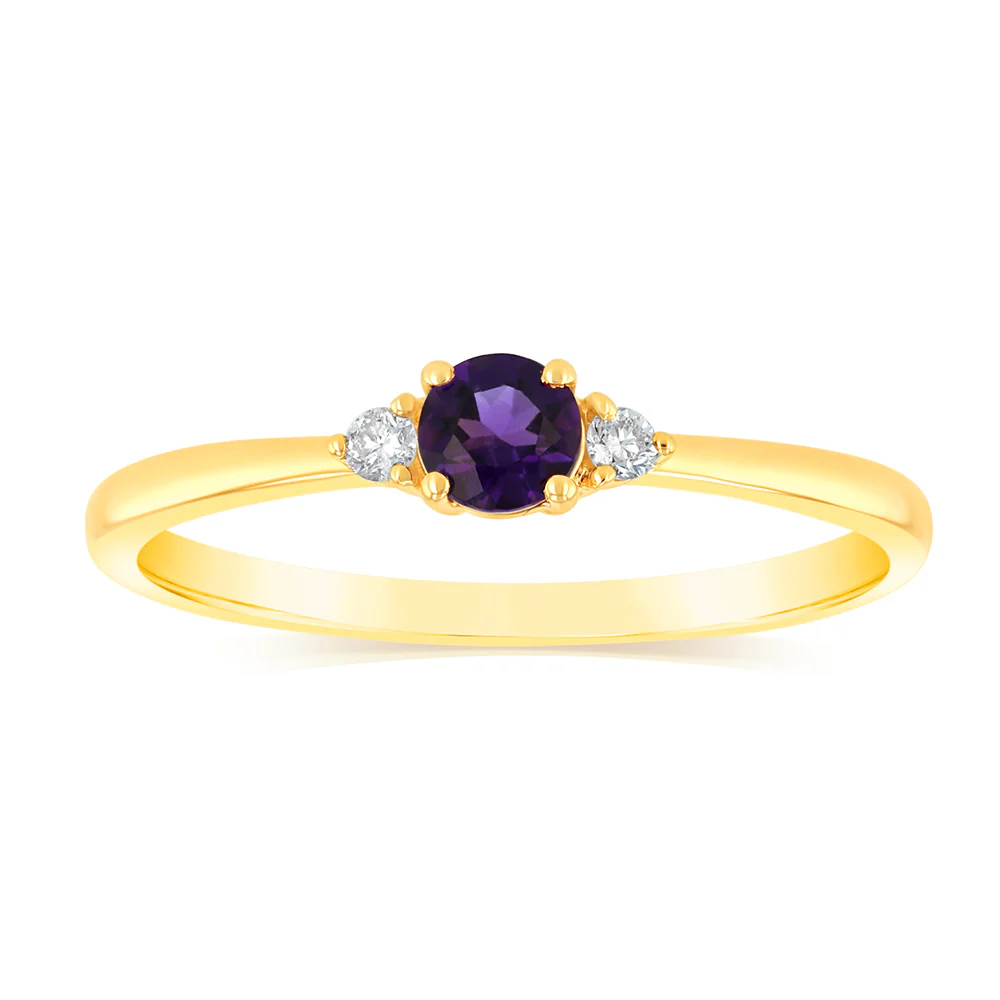 0.23 Carat Amethyst and Diamond Ring in 9ct Yellow Gold