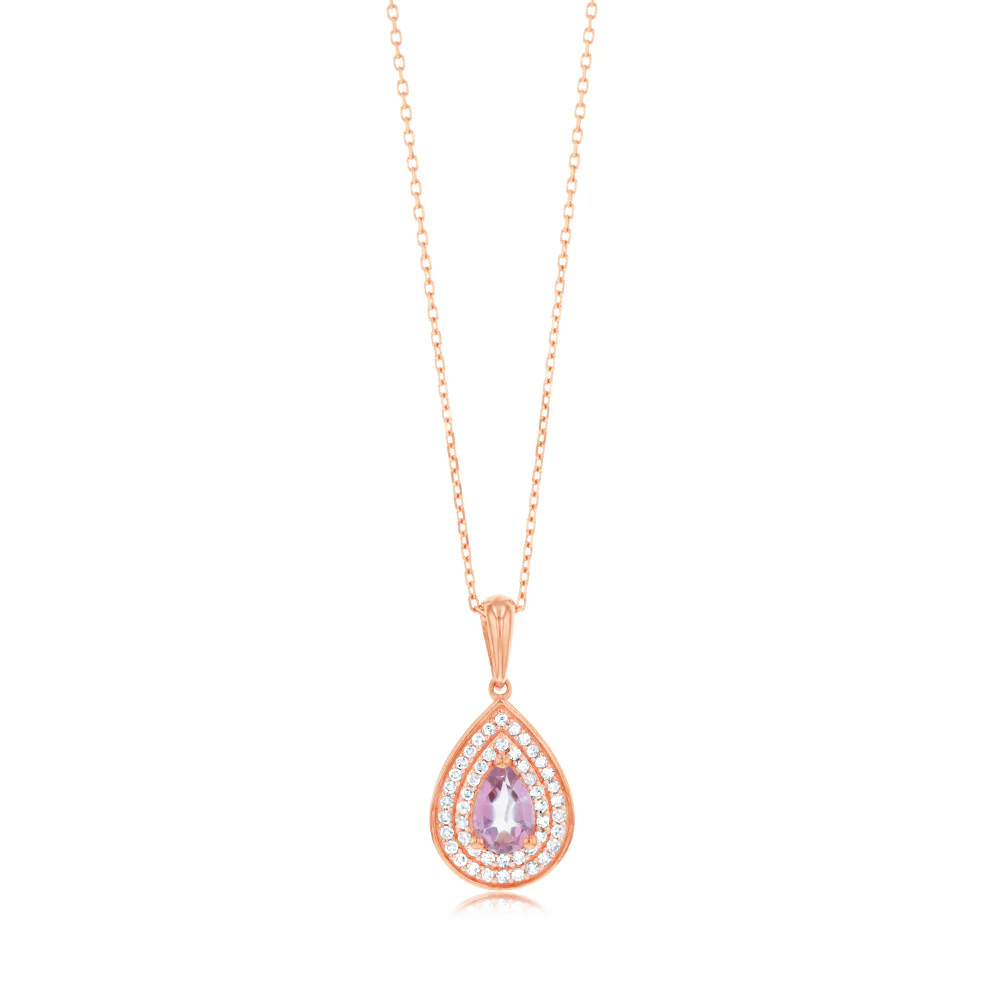 0.44 Carat Pink Topaz Pear and Diamond Pendant with 45cm Chain in 9ct Rose Gold