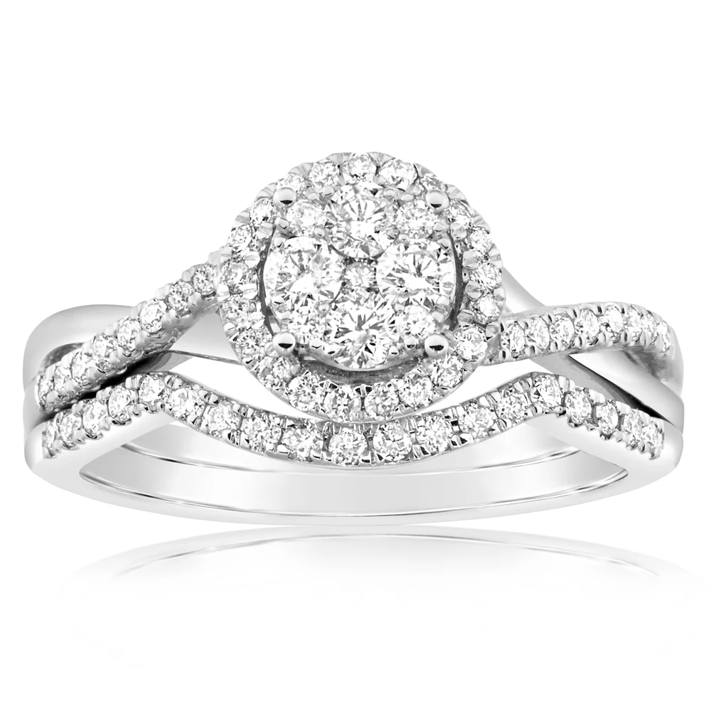 0.60 Carat Diamond Bridal Set Ring in 9ct Whie Gold