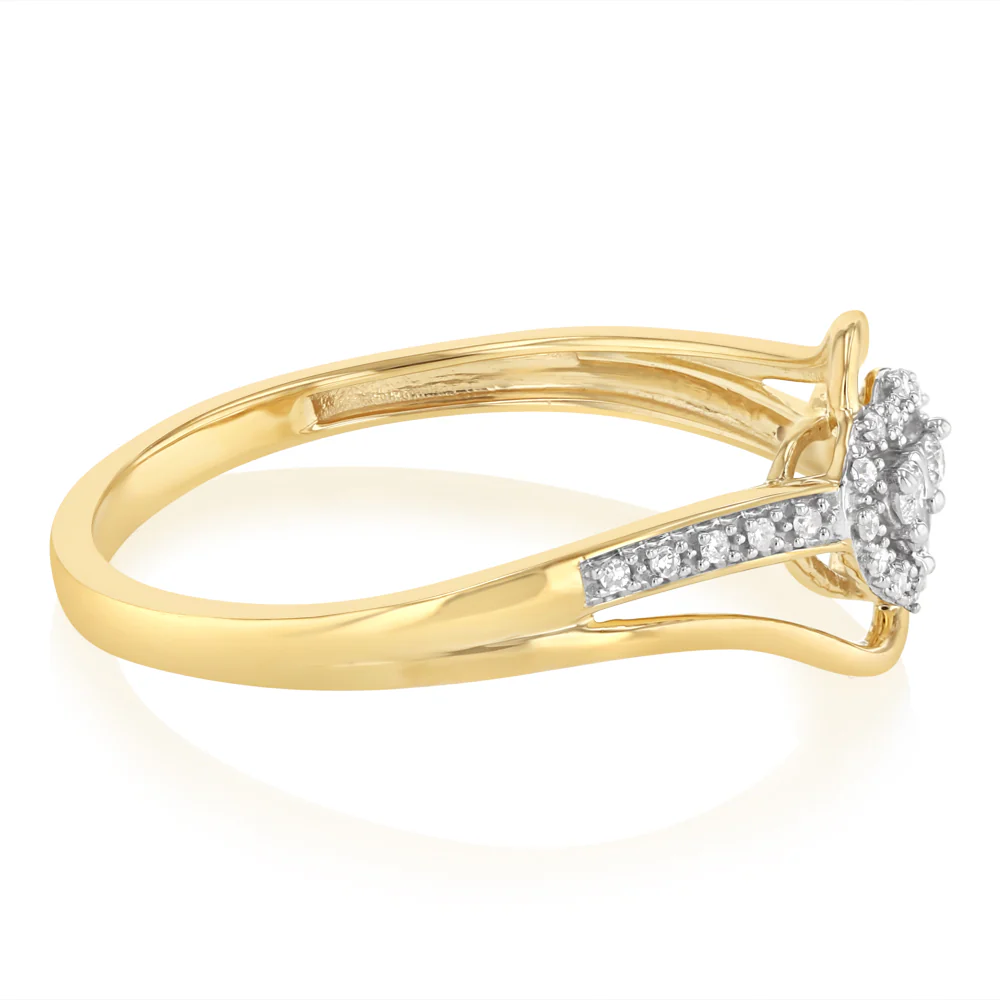 1/10 Carat Diamond Heart Shaped Ring in 9ct Yellow Gold - Image 2