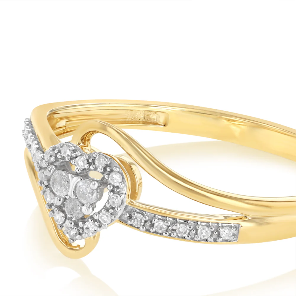 1/10 Carat Diamond Heart Shaped Ring in 9ct Yellow Gold - Image 3