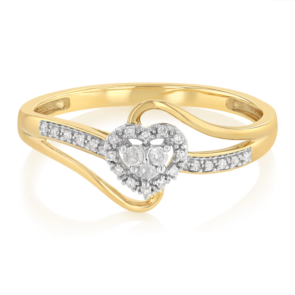 1/10 Carat Diamond Heart Shaped Ring in 9ct Yellow Gold - Image 4