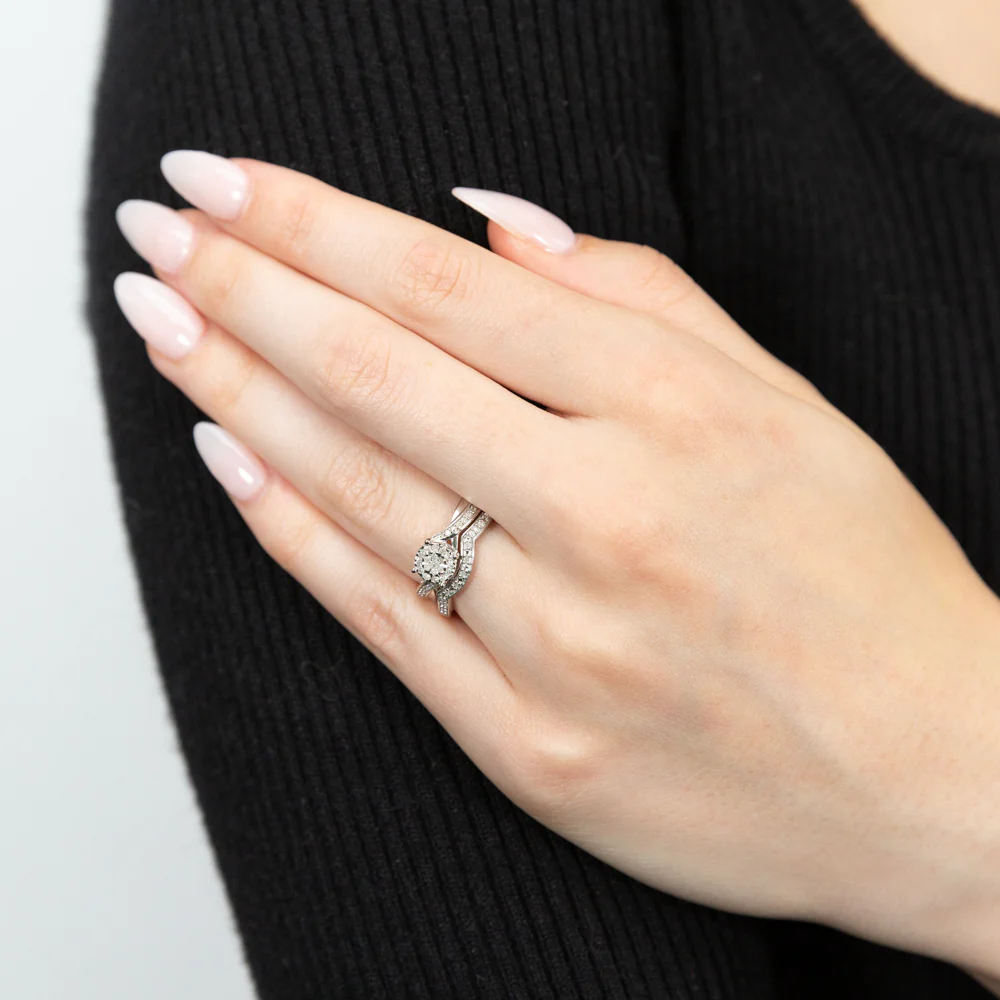 1/5 Carat Diamond 2-Ring Bridal Set in Sterling Silver - Image 2