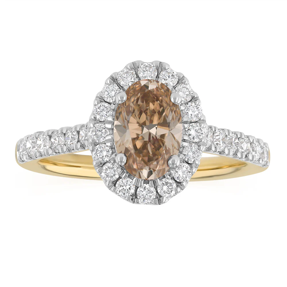 1.50 Carat Diamond Ring with 1 Carat Oval Australian Diamond Centre in 9ct Yellow Gold