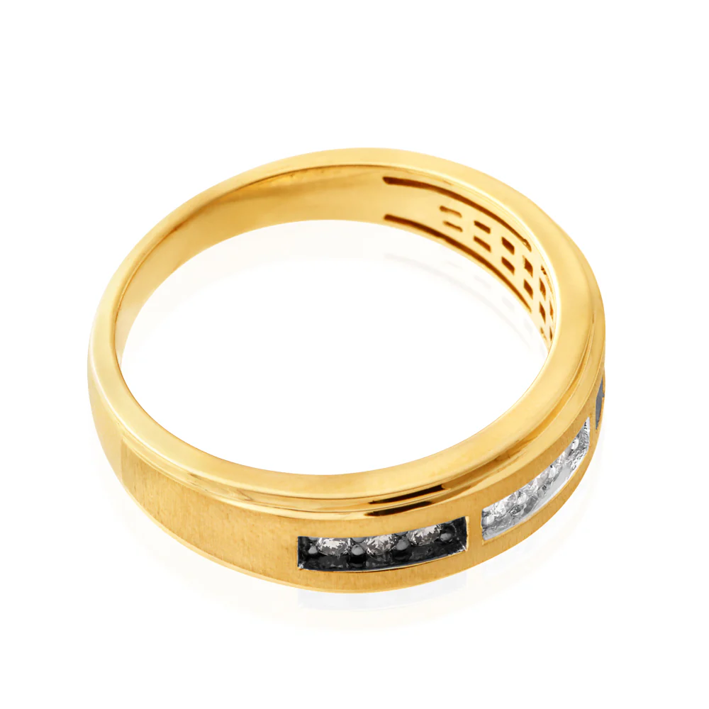 10ct Yellow Gold 1/4 Carat Diamond Ring with White and Champagne Diamonds - Image 2