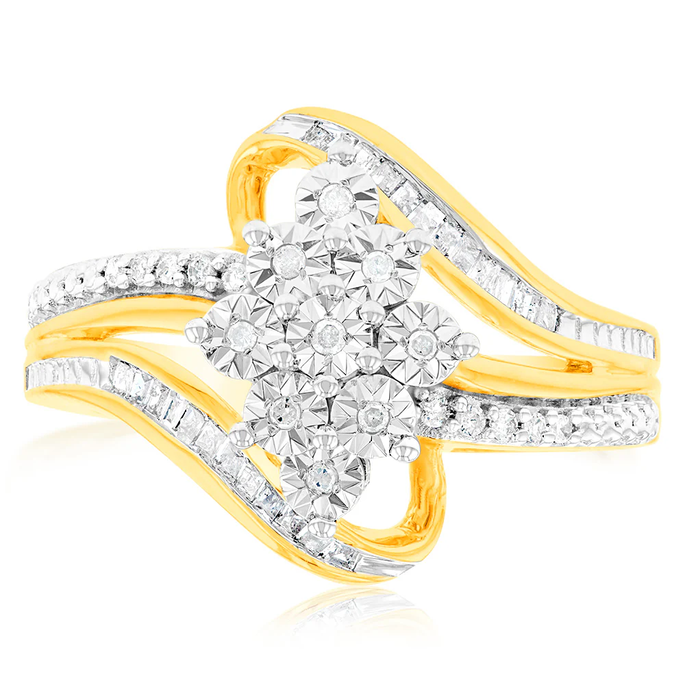 10ct Yellow Gold Diamond Ring With 0.18 Carat Of Diamonds