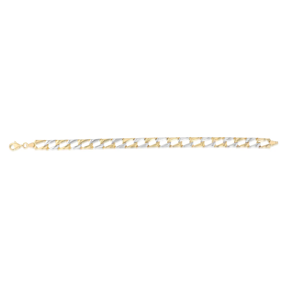 14ct Two Tone Yellow and White Gold Silver Filled Fancy Long Linked 19cm Bracelet - Image 2