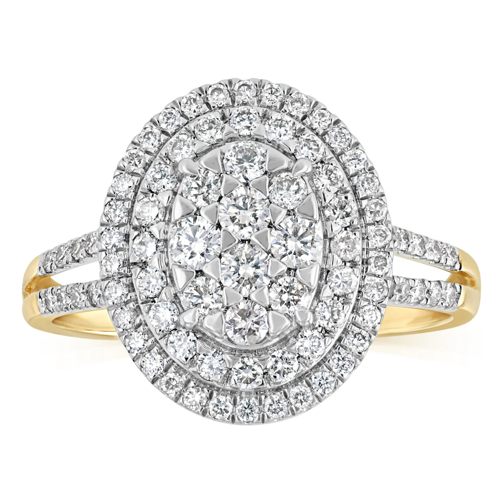 3/4 Carat Diamond Oval Shaped Ring in 9ct Yellow Gold
