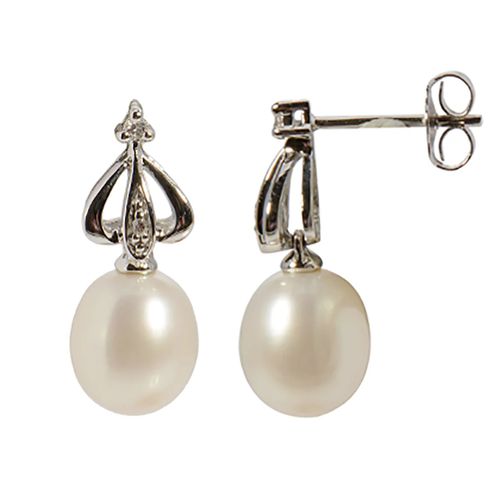 9ct White Gold Pearl and Diamond Earrings - Image 4