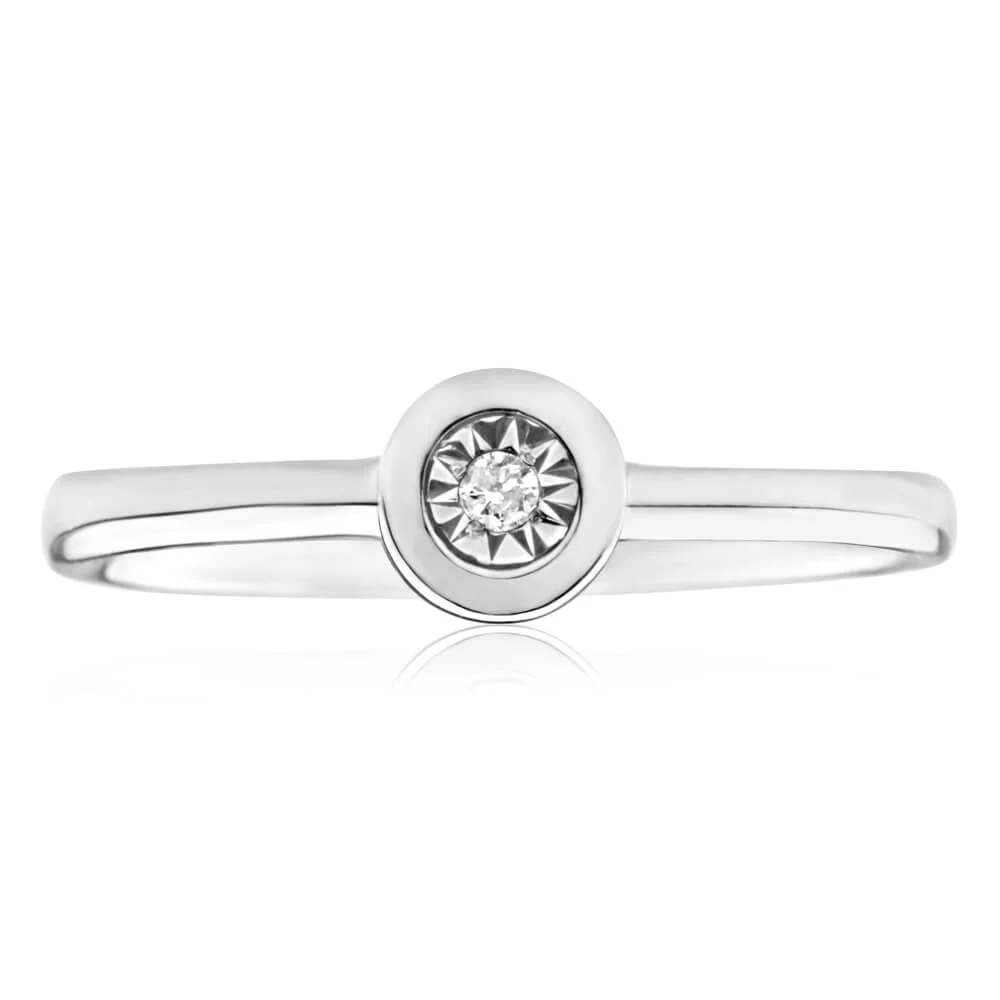 9ct White Gold Solitaire Ring With 0.01 Carat Diamond