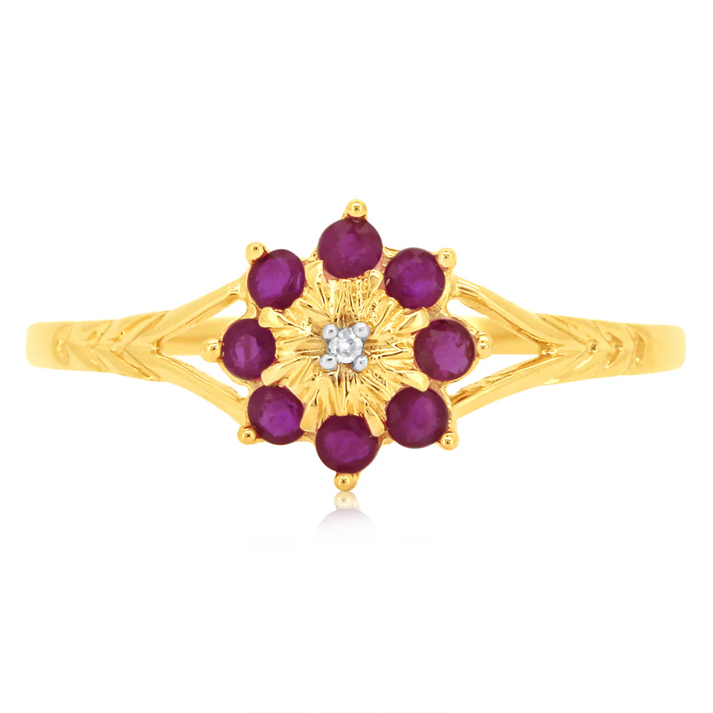 9ct Yellow Gold 0.5 Carat Natural Ruby & Diamonds Ring