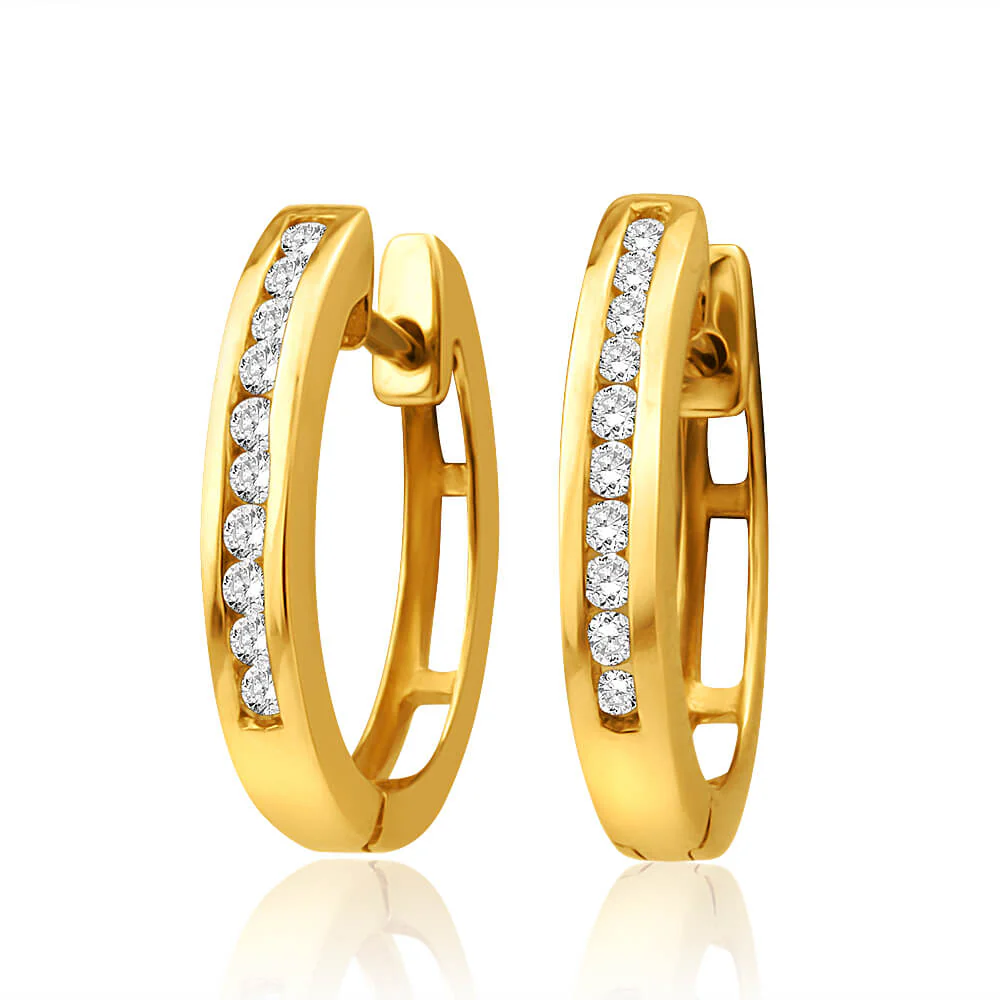9ct Yellow Gold 1/5 Carat Diamond Hoop Earrings