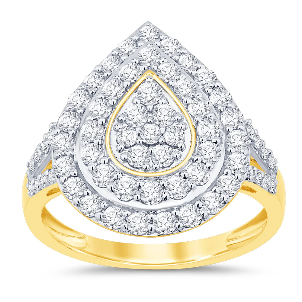 9ct Yellow Gold 1 Carat Diamond Pear Shape Cluster Ring