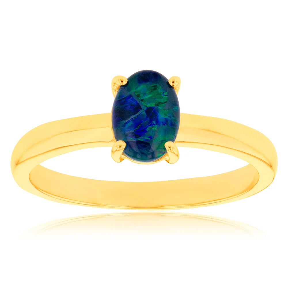 9ct Yellow Gold 7x5mm Opal Oval Ring *Resize 1-2 Sizes Only*