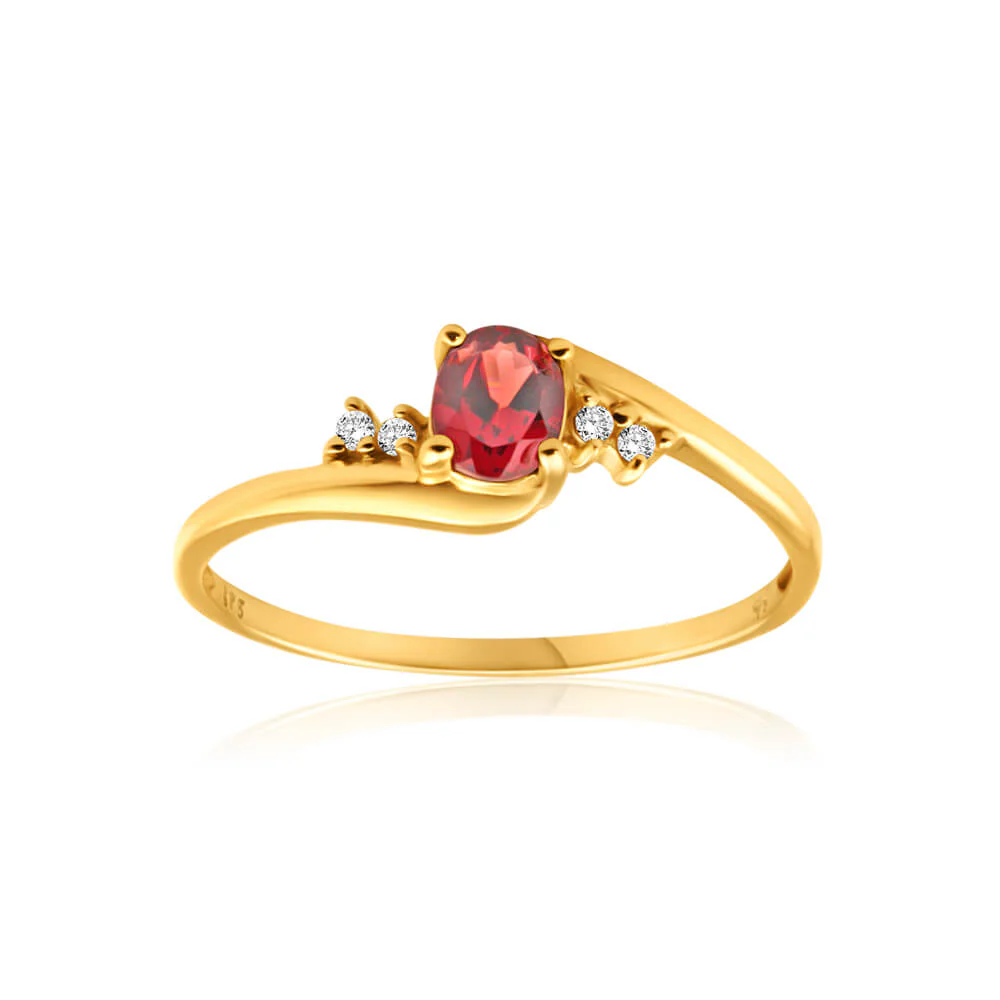 9ct Yellow Gold Cubic Zirconia + Garnet Ring