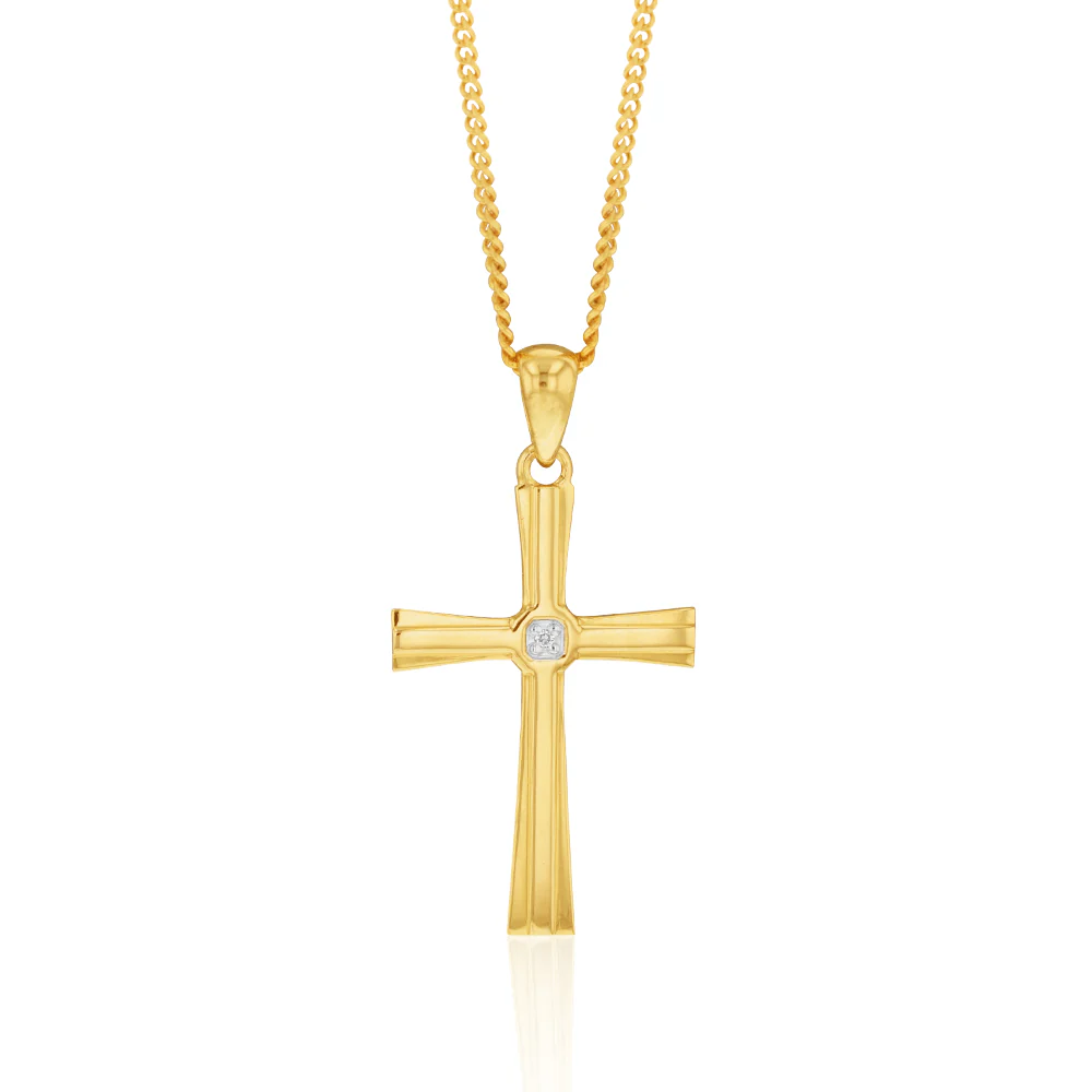 9ct Yellow Gold Diamond Cross Pendant