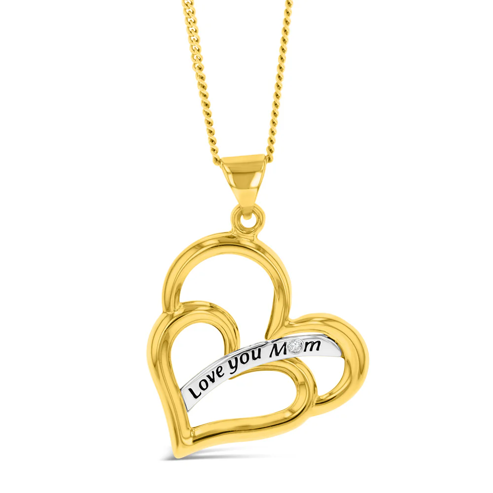 9ct Yellow Gold Double Heart Diamond Pendant