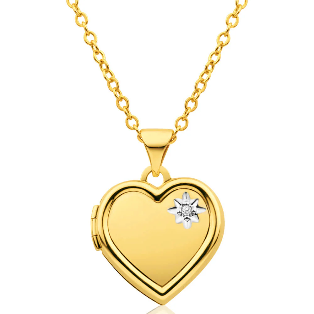 9ct Yellow Gold Heart Shaped Locket with Diamond