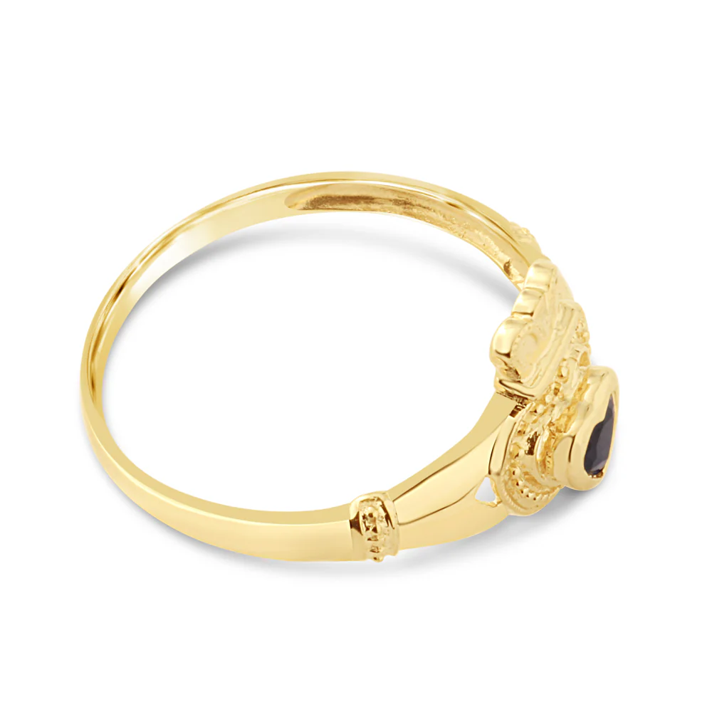 9ct Yellow Gold Natural Sapphire Claddagh Ring - Image 2