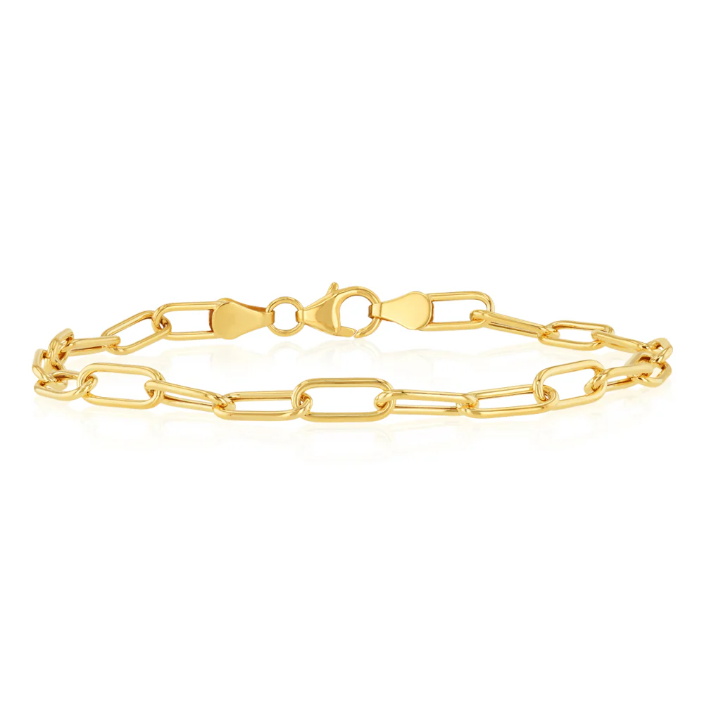 9ct Yellow Gold Paperclip Hollow 19cm Bracelet