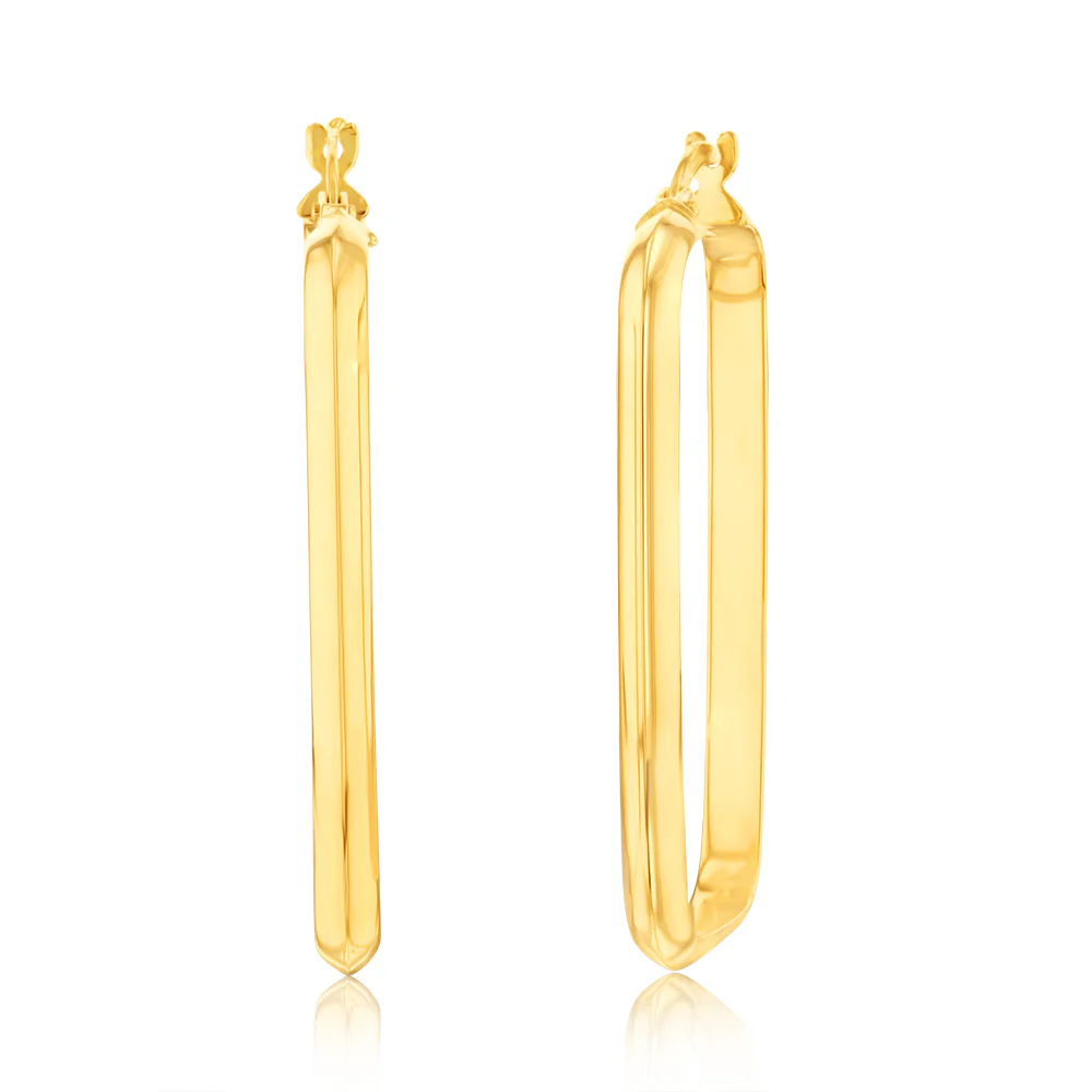 9ct Yellow Gold Polished Rectangular Hoop Earrings