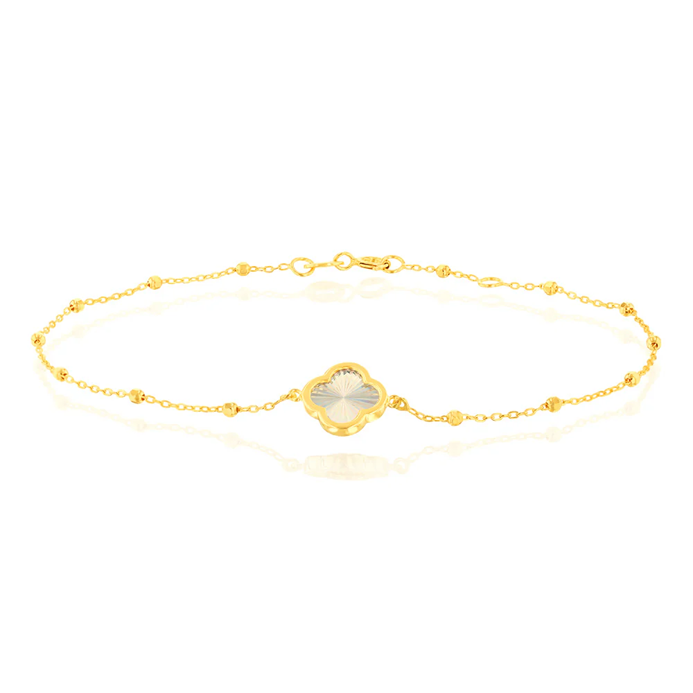9ct Yellow Gold Rainbow Petal Trace & Ball 19cm Bracelet