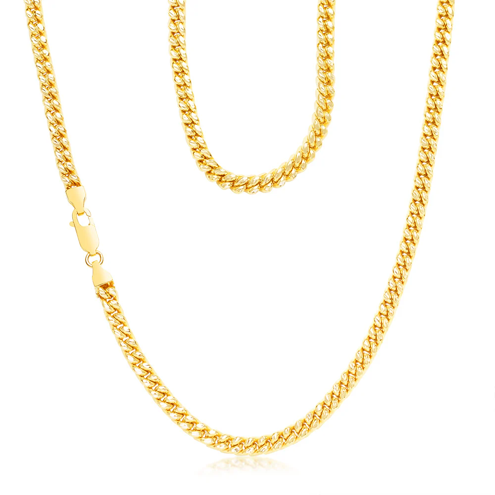 9ct Yellow Gold Silver Filled Diamond Cut Two Tone Square Snake 55cm Chain