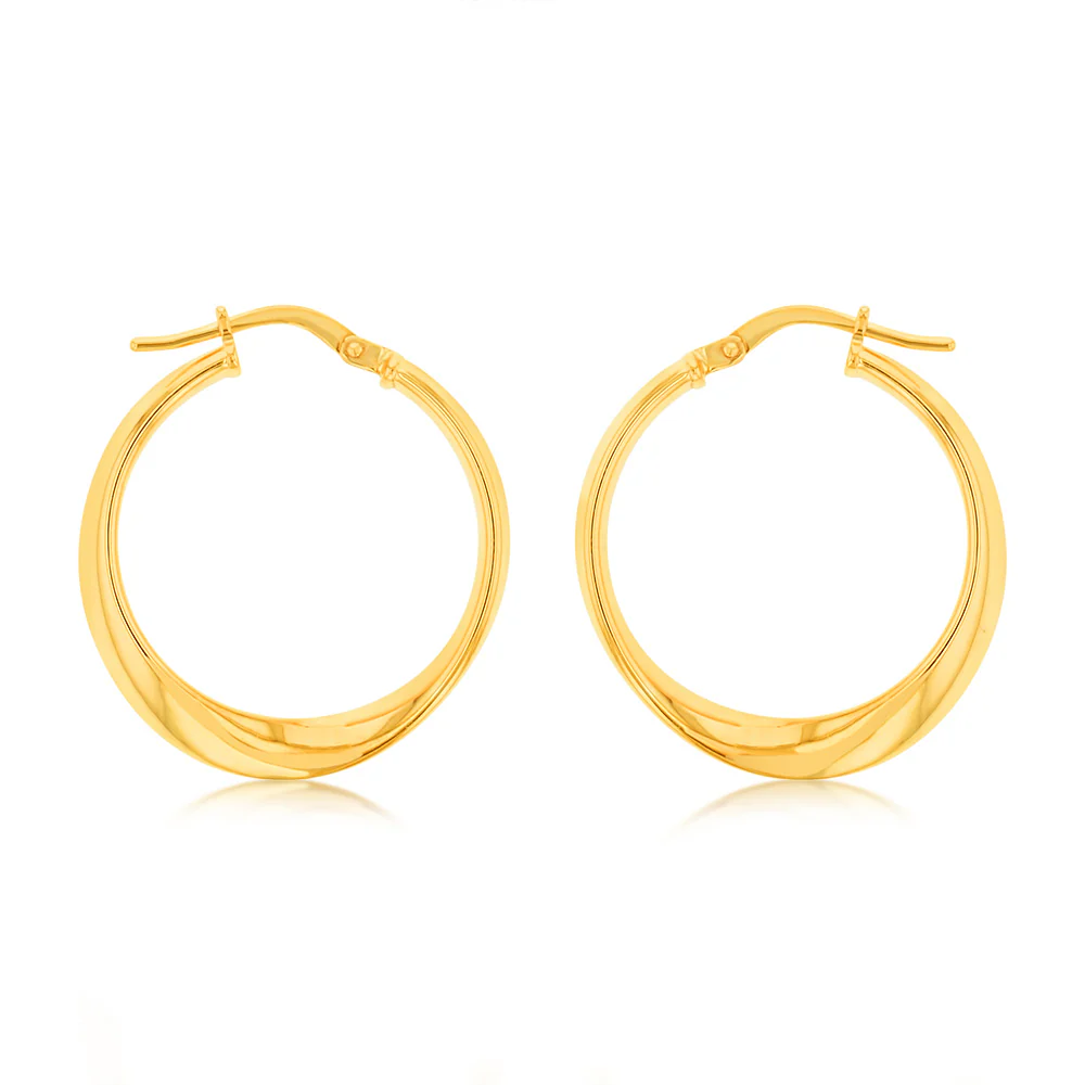 9ct Yellow Gold Silver Filled Fancy 20mm Hoop Earrings