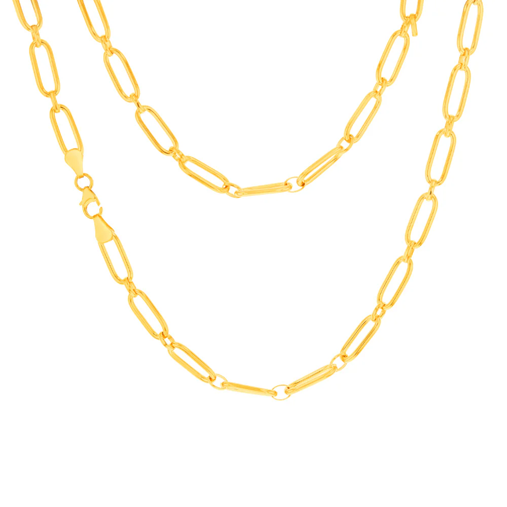 9ct Yellow Gold Silver Filled Fancy Elongated Link Belcher 45cm Chain