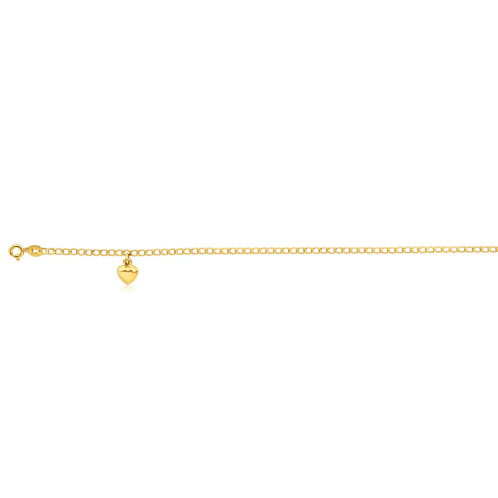 9ct Yellow Gold Silver Filled Heart Drop 27cm Curb Anklet - Image 2