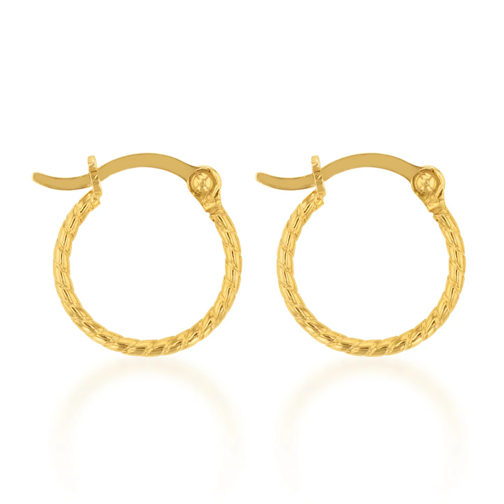 9ct Yellow Gold Silver Filled Patterned 9mm Hoop