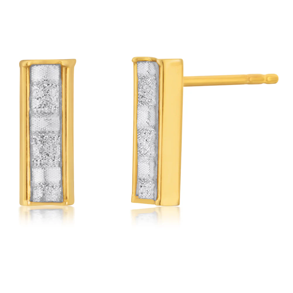 9ct Yellow Gold Silver Filled Rectangle Stardust Stud Earrings