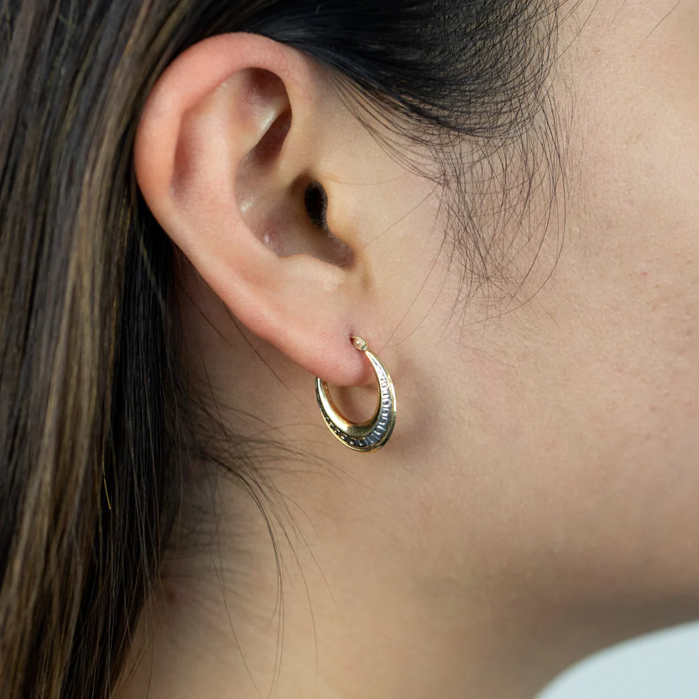 9ct Yellow Gold Silver Filled Two Tone Oval Hoop Earrings - Image 2