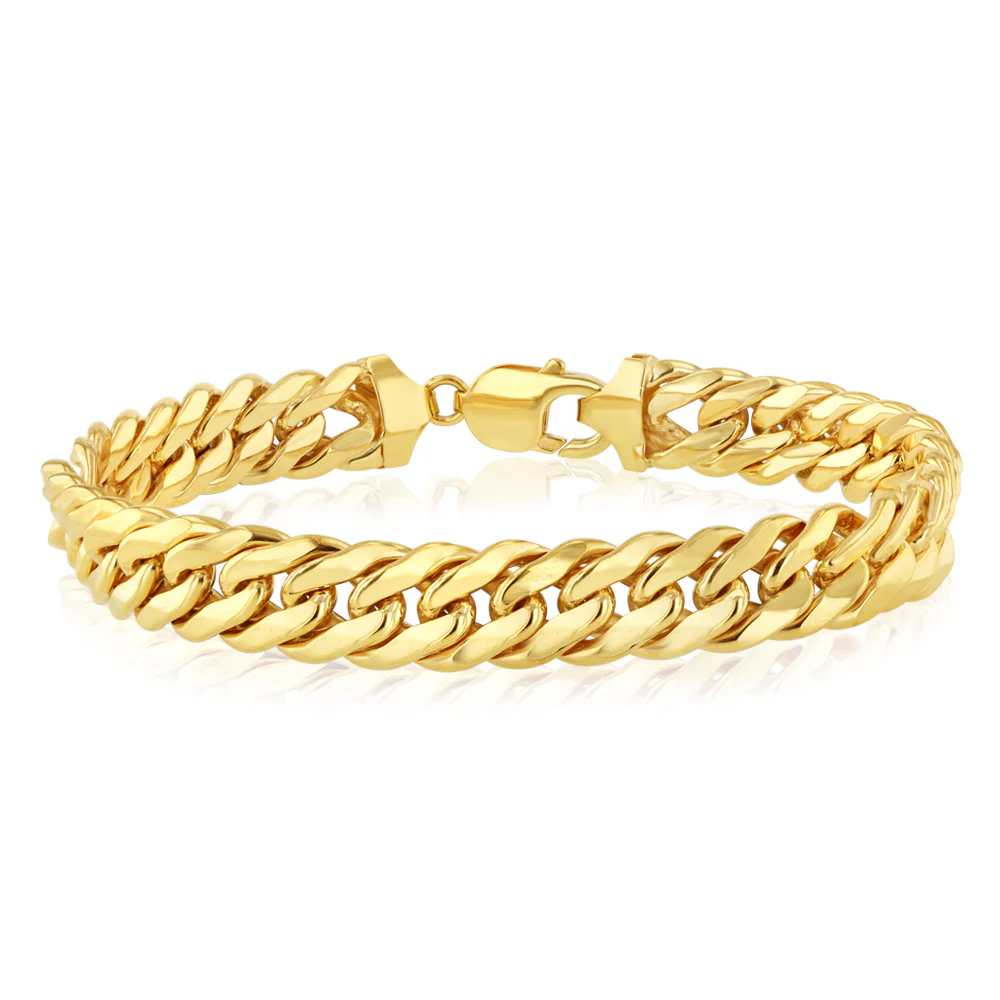 9ct Yellow Gold Silverfilled 210 Gauge Tight Curb 23cm Bracelet