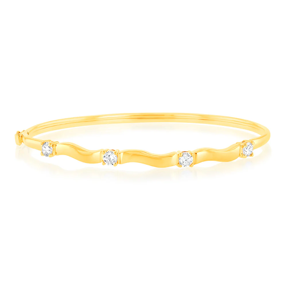 9ct Yellow Gold Silverfilled Fancy Zirconia Bangle