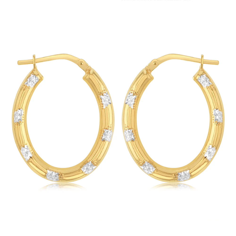 9ct Yellow Gold Silverfilled Patterned Hoop Earrings