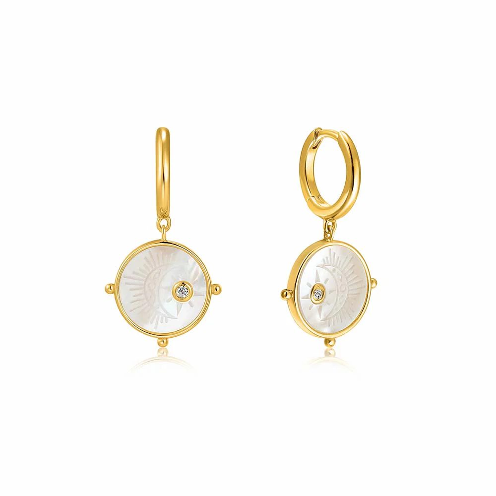 Ania Haie Gold Plated Sterling Silver wild soul Moon Emblem Huggies Earrings