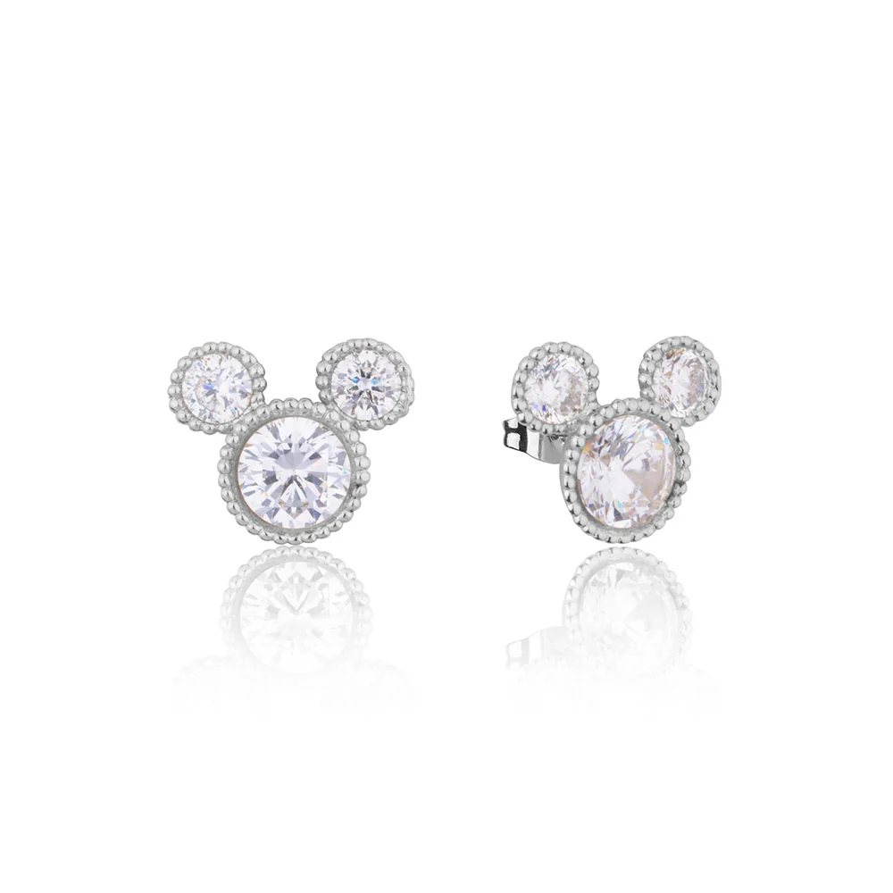 Couture Kingdom Disney Mickey Crimped White Gold Plated Stainless Steel Stud Earrings