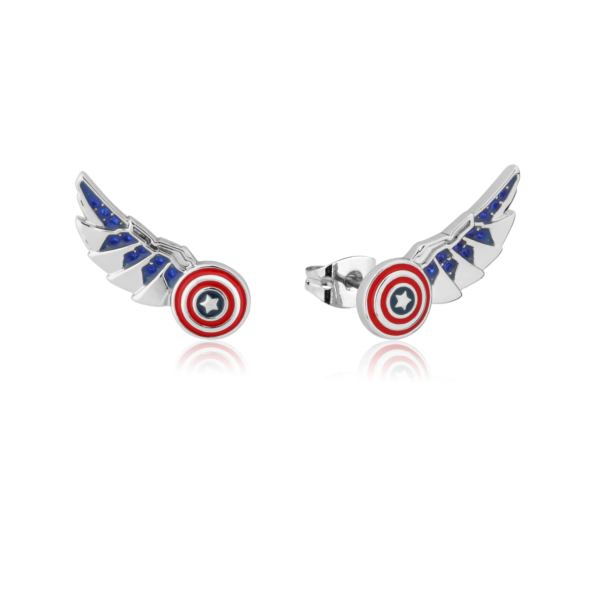 Couture Kingdom Disney Stainless Steel 14ct White Gold Plated Captain America Wing Stud Earrings