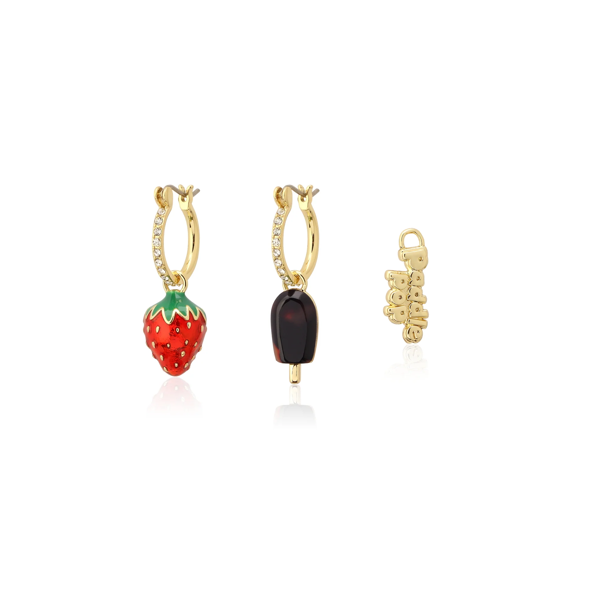 Couture Kingdom Disney Streets Paddle Pop Gold Plated Strawberrey Mix Match Crystal Mini Hoop Earrings