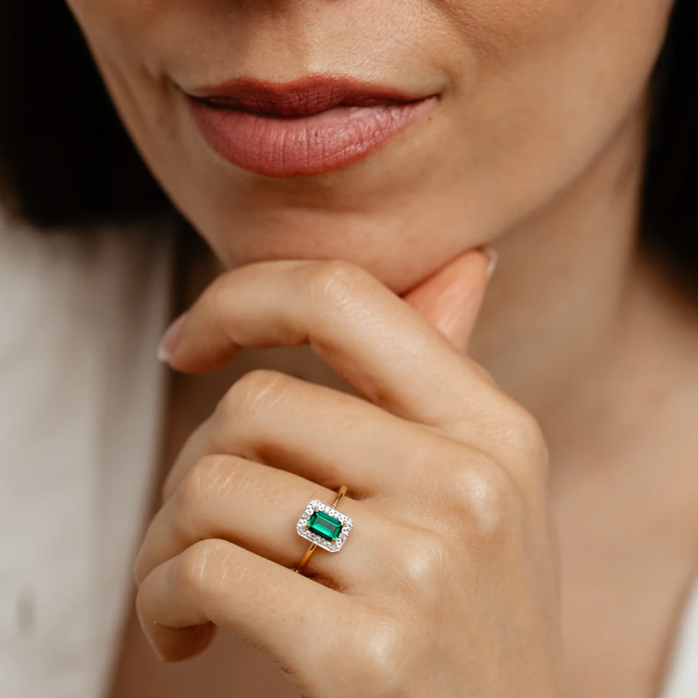Created Emerald and Diamond Ring in Gold Plated Sterling Silver - Image 3