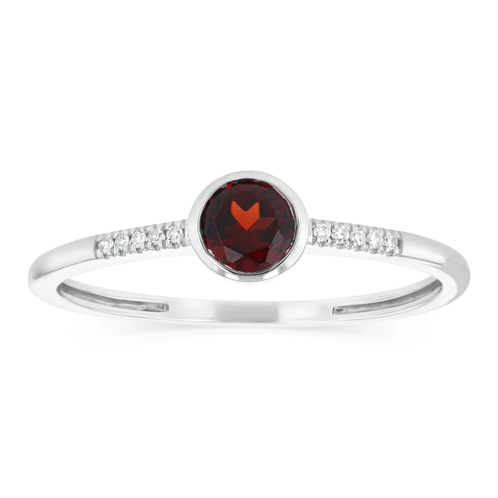 Created Red Garnet and Diamond Ring in Sterling Silver