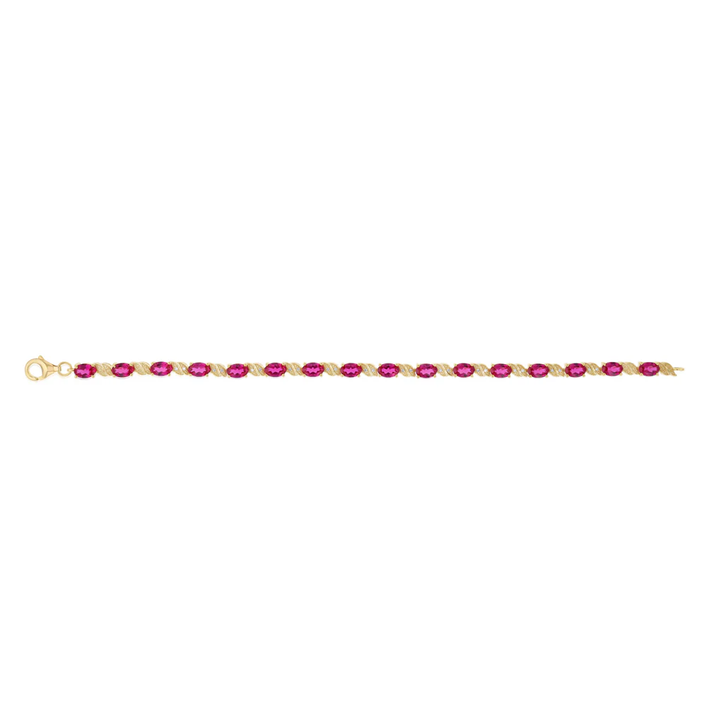 Created Ruby and 1/10 Carat Diamond 17cm Bracelet in Gold Plated Sterling Silver - Image 2