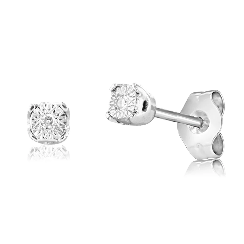 Diamond Stud Earrings in Sterling Silver
