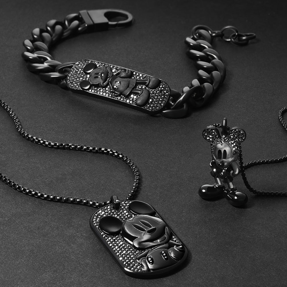 Disney Mickey Mouse Black Tone Stainless Steel Dog Tag Pendant On Chain 100th Disney Anniversary - Image 16