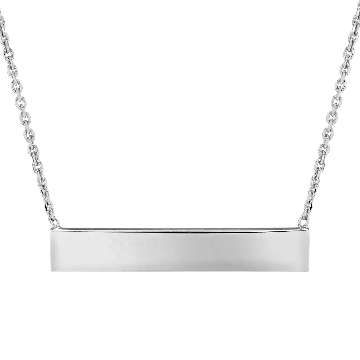 Engravable Horizontal Bar on 45cm Chain in Sterling Silver Rhodium