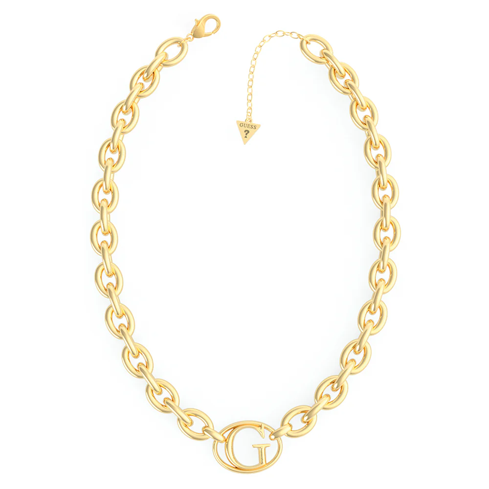 Guess Gold Plated Stainless Steel 16-18" Chain And 26mm G Logo Chain