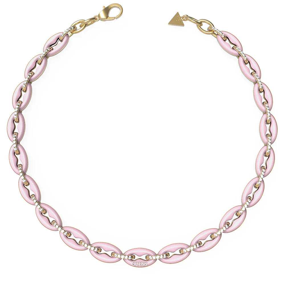 Guess Gold Plated Stainless Steel 17" Rose & Crystal Chain