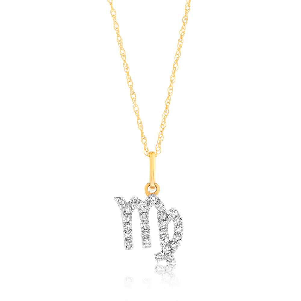 Luminesce Lab Diamond 9ct Yellow Gold Virgo Sign 1/6 Carat Diamond Pendant With Chain