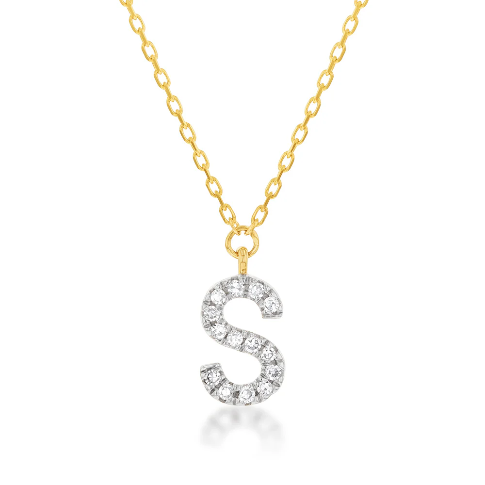 Luminesce Lab Diamond S Initial Pendant in 9ct Yellow Gold on Adjustable 45cm Chain